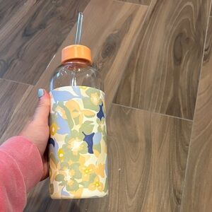 Home Essentials Floral Glass Bottle with Orange Lid